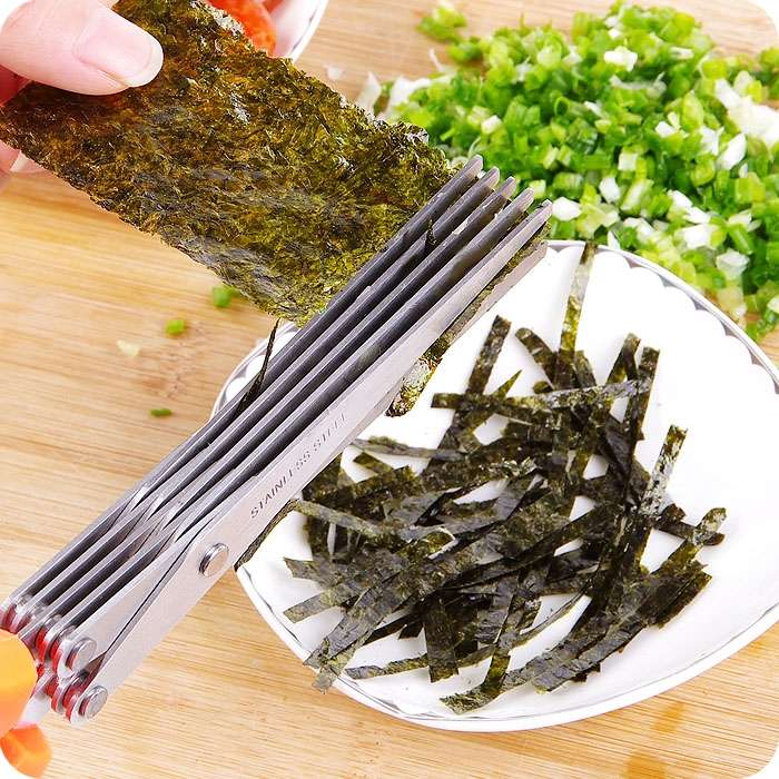 Minced 5 Layers Basil Rosemary Kitchen Scissor Shredded Chopped Scallion Cutter(Blue)