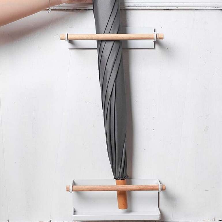 Umbrella Storage Rack Magnetic Iron Suction Wall Hanging Umbrella Stand(White)