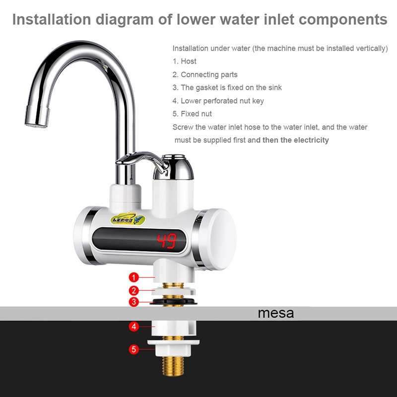220V Kitchen Tankless Water Heater Instant Electric Faucet Electric Heater Tap with Temperature Disp