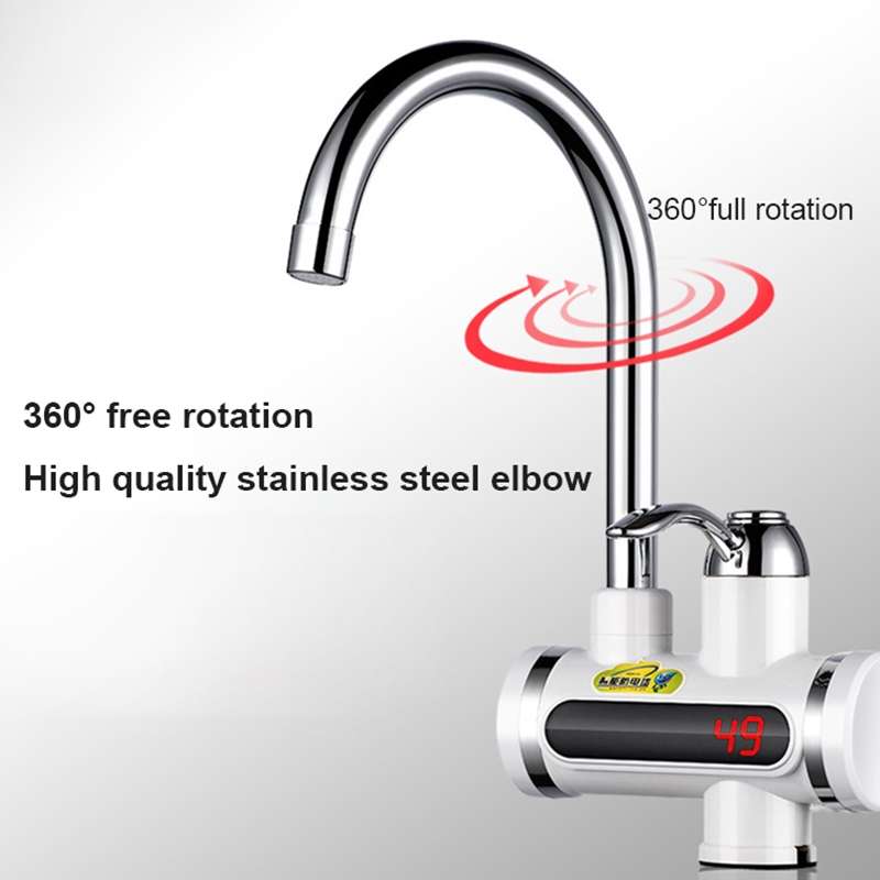 220V Kitchen Tankless Water Heater Instant Electric Faucet Electric Heater Tap with Temperature Disp