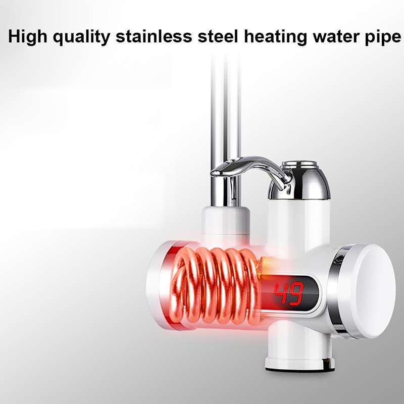 220V Kitchen Tankless Water Heater Instant Electric Faucet Electric Heater Tap with Temperature Disp