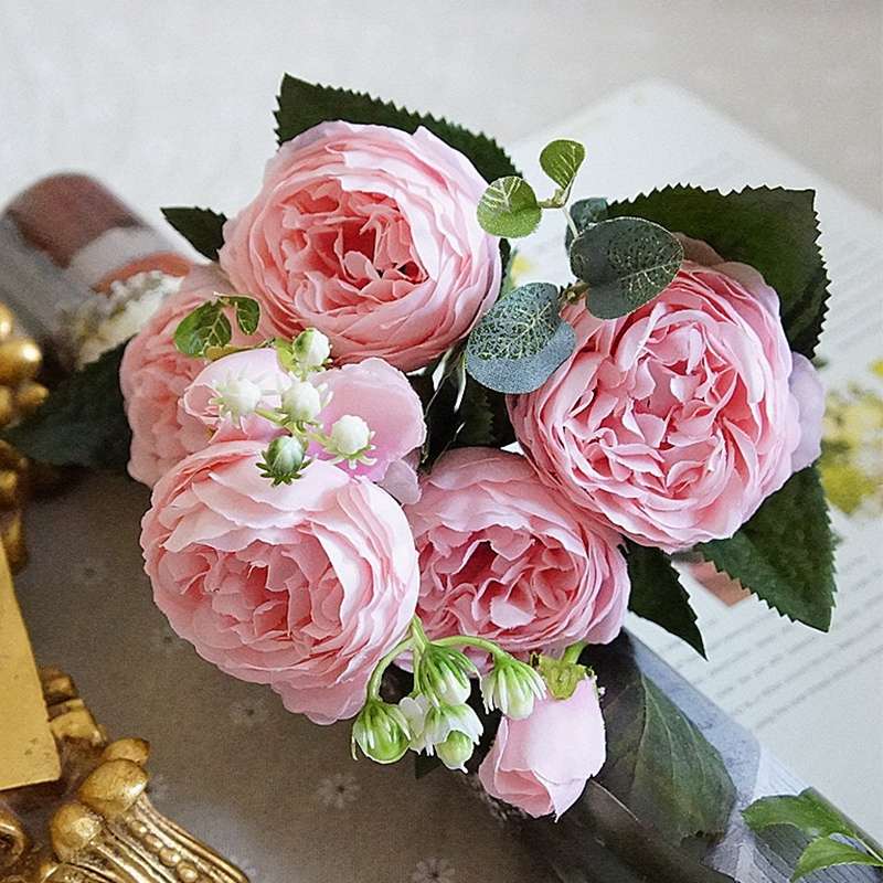 Beautiful Rose Peony Artificial Silk Flowers Small Bouquet Fores Home Party Spring Wedding Decoratio