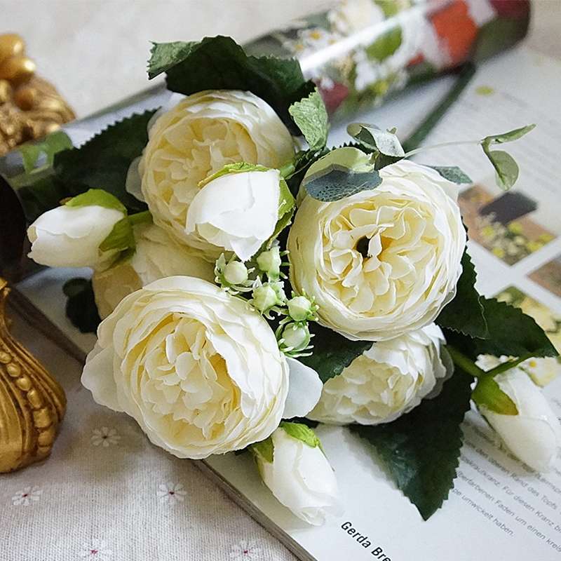 Beautiful Rose Peony Artificial Silk Flowers Small Bouquet Fores Home Party Spring Wedding Decoratio