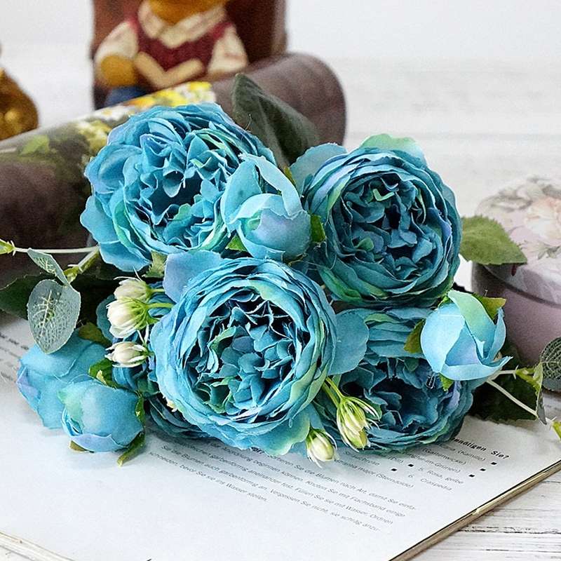 Beautiful Rose Peony Artificial Silk Flowers Small Bouquet Fores Home Party Spring Wedding Decoratio