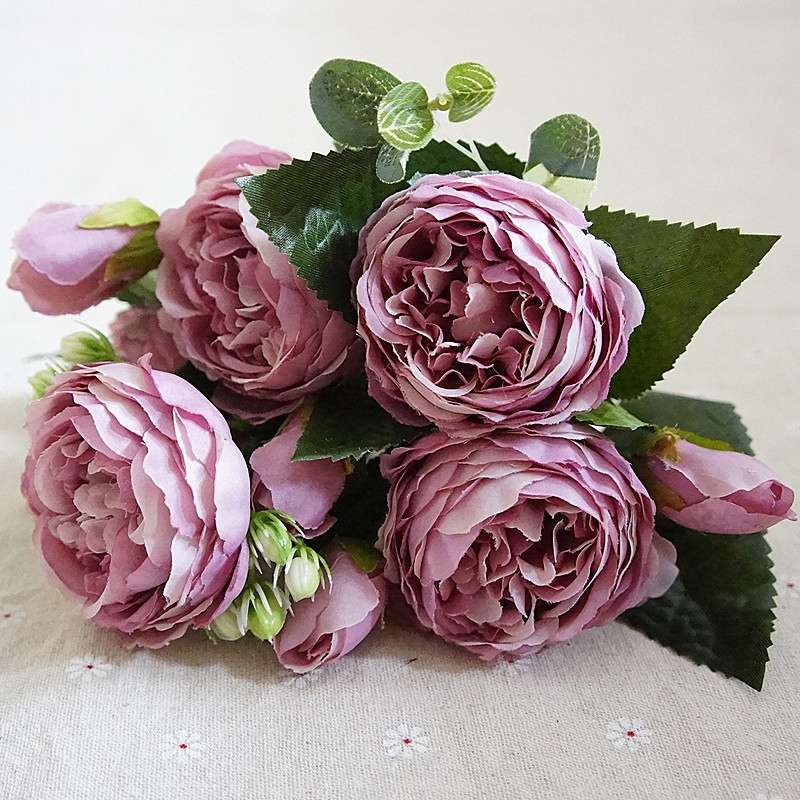 Beautiful Rose Peony Artificial Silk Flowers Small Bouquet Fores Home Party Spring Wedding Decoratio