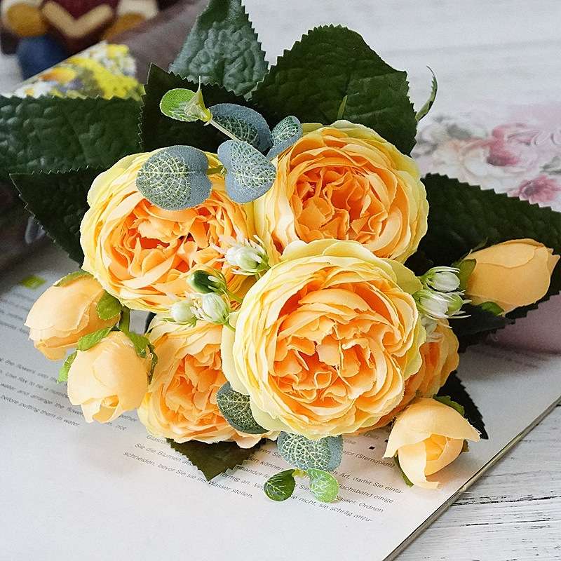 Beautiful Rose Peony Artificial Silk Flowers Small Bouquet Fores Home Party Spring Wedding Decoratio