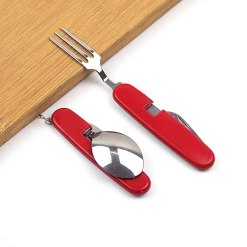 Outdoor Tableware Stainless Steel Spoon / Fork / Knife / Bottle Opener 4 in 1 Multifunctional Foldin