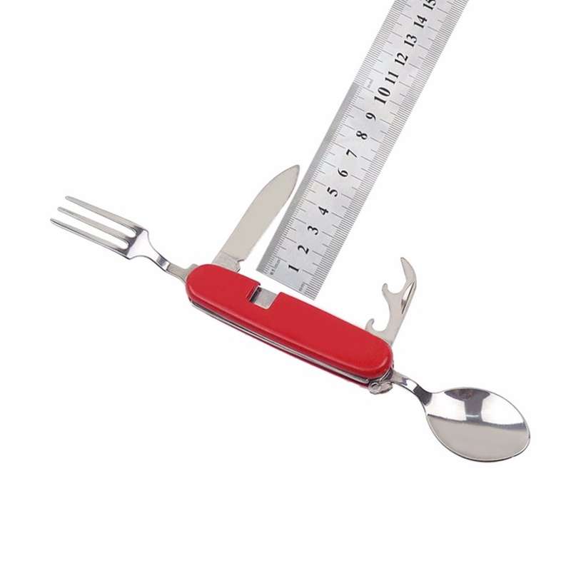 Outdoor Tableware Stainless Steel Spoon / Fork / Knife / Bottle Opener 4 in 1 Multifunctional Foldin