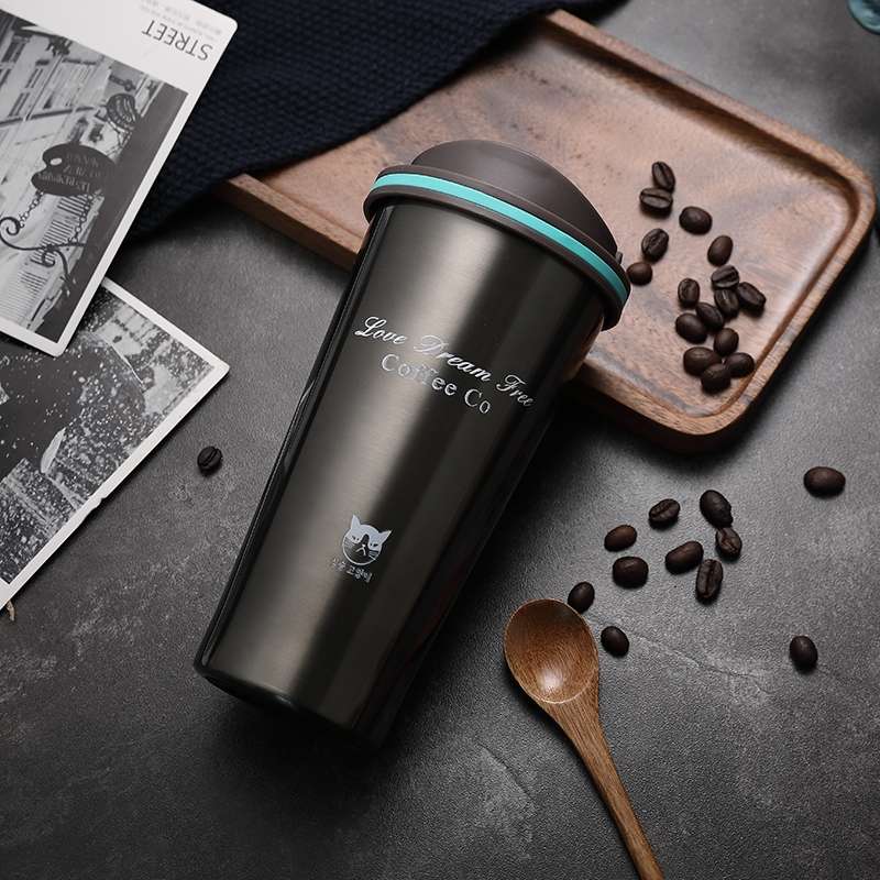 500ML Portable Stainless Steel Creative Gift Coffee Cup Office Vacuum Thermos Mug(Navy Blue)