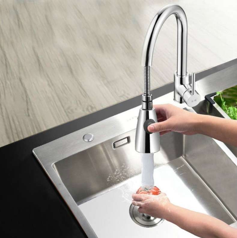 Kitchen Pull-out Faucet Hot And Cold Home 304 Stainless Steel Retractable Rotating Faucet, Style:Sta