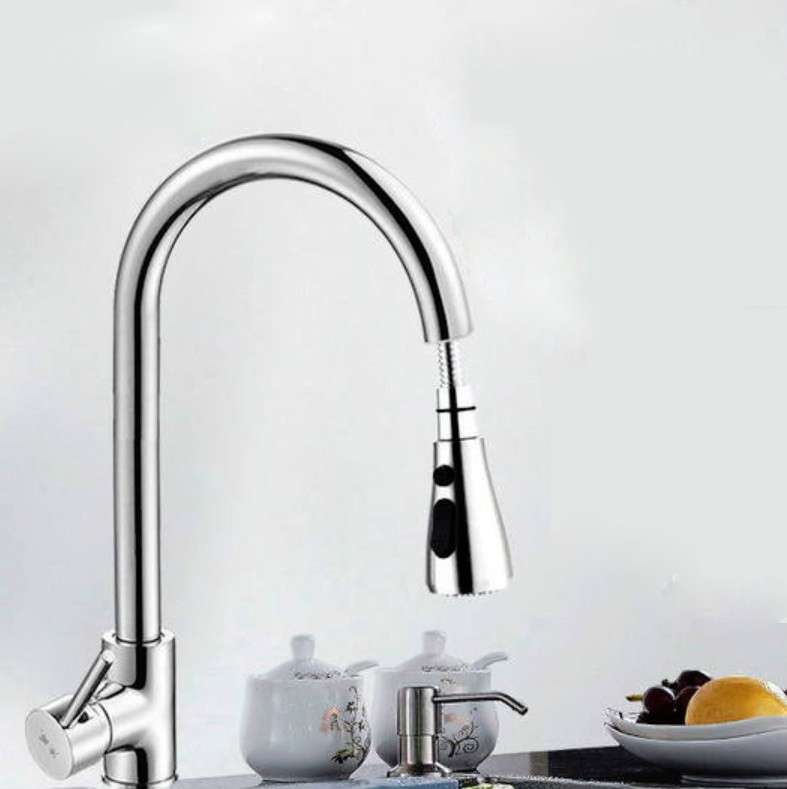 Kitchen Pull-out Faucet Hot And Cold Home 304 Stainless Steel Retractable Rotating Faucet, Style:Cop