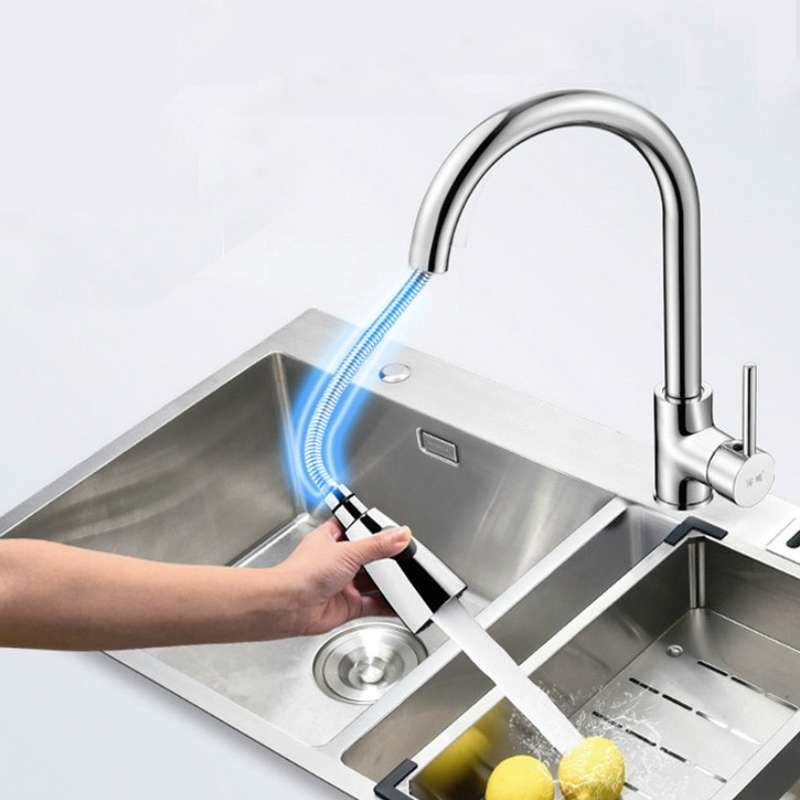 Kitchen Pull-out Faucet Hot And Cold Home 304 Stainless Steel Retractable Rotating Faucet, Style:Cop