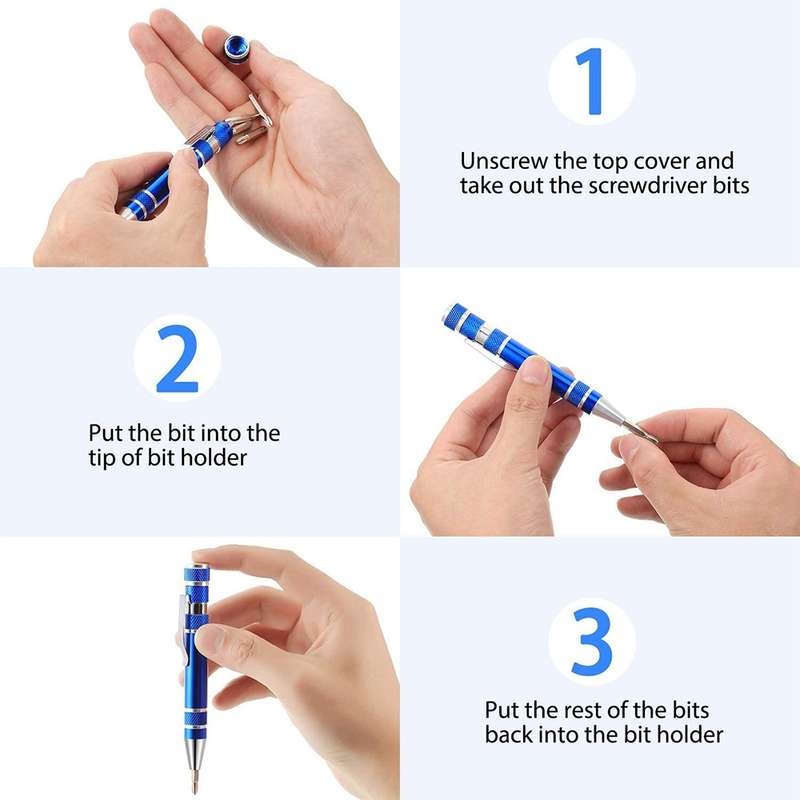 8 In 1 Multifunctional Mini Aluminum Tool Pen Screwdriver Set(Black)