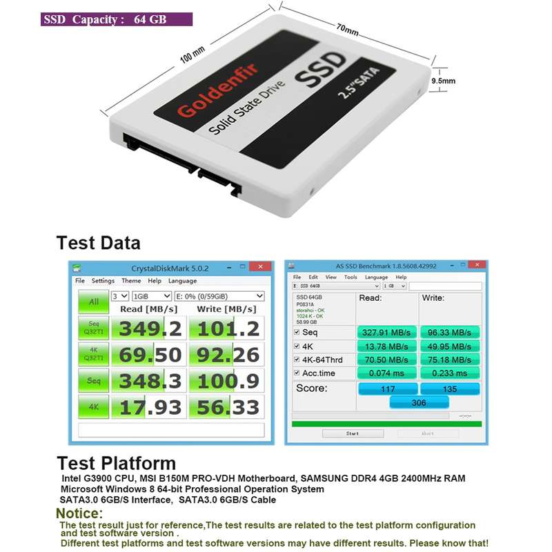 Goldenfir SSD 2.5 inch SATA Hard Drive Disk Disc Solid State Disk, Capacity: 128GB