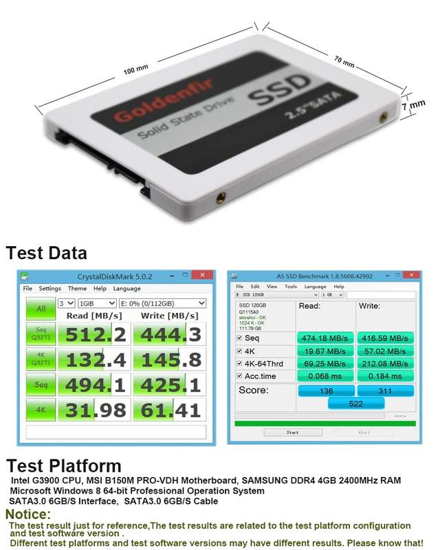 Goldenfir SSD 2.5 inch SATA Hard Drive Disk Disc Solid State Disk, Capacity: 128GB