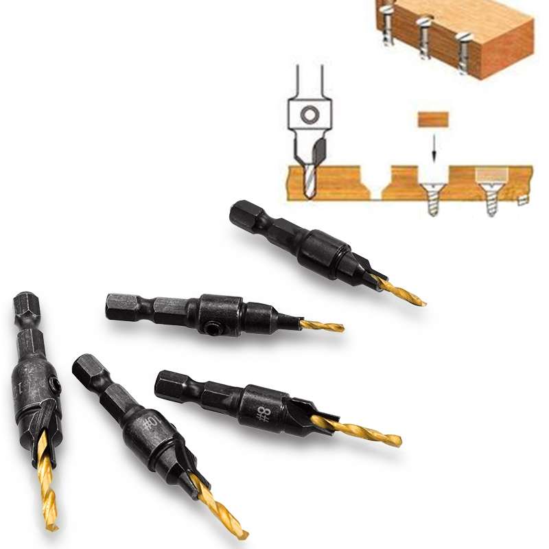 5 PCS/Set Countersink Woodworking Drill Bit Set Hexagon Screw Hardware Tool(Gold)