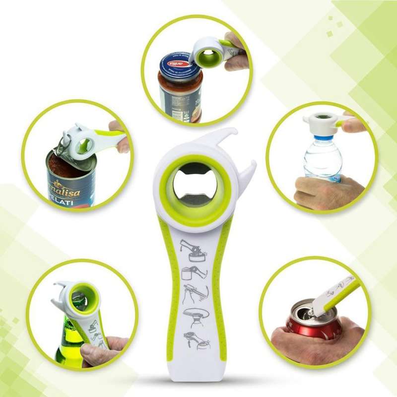 5 in 1 Multifunctional Plastic Bottle Opener Beer Opener Kitchen Tool(White&Green)