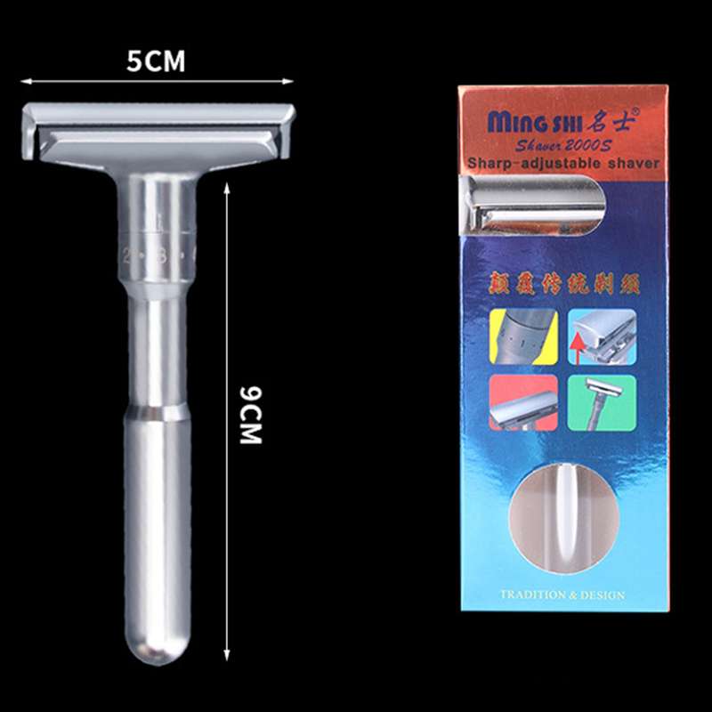 Adjustable Safety Razor Double Edge Classic Mens Shaving Hair Removal Shaver with 5 Blades(Silver Gr