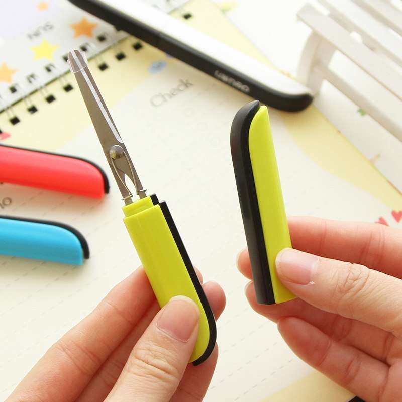 Portable Shears Paper Cutting Folding Safety Mini Stationery Scissors(Blue)