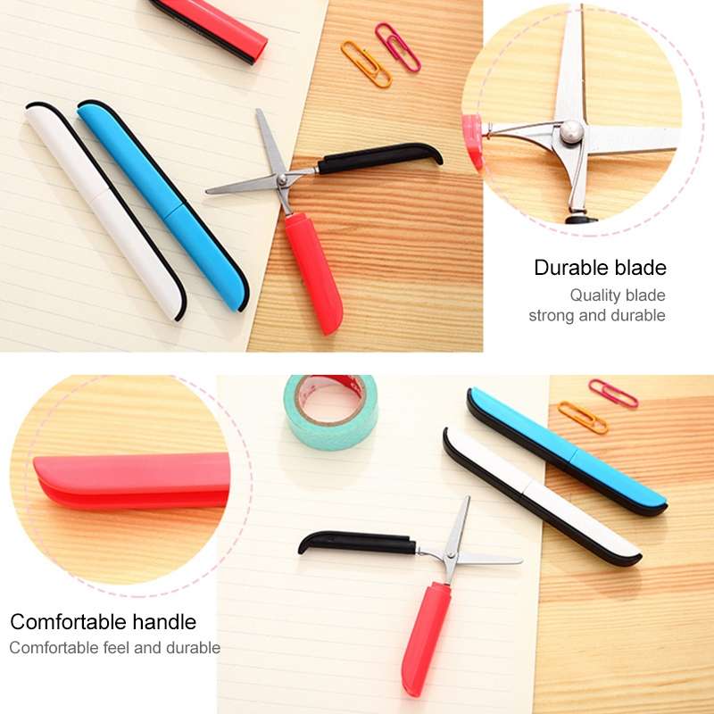 Portable Shears Paper Cutting Folding Safety Mini Stationery Scissors(Blue)