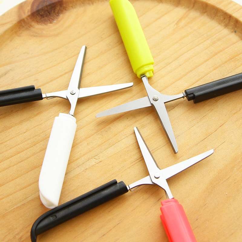 Portable Shears Paper Cutting Folding Safety Mini Stationery Scissors(Blue)