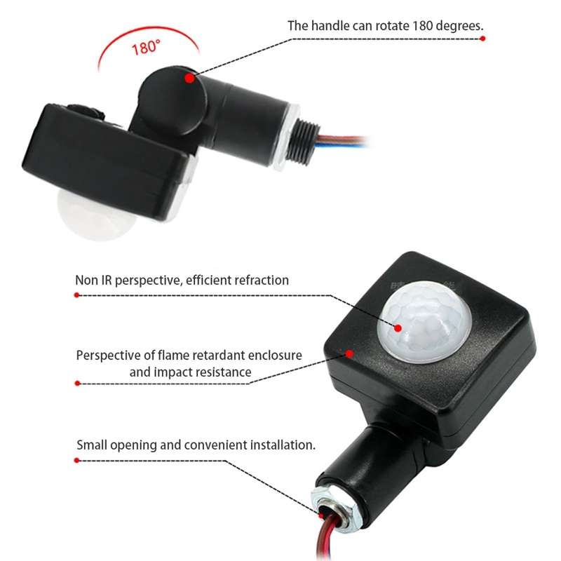 Automatic Security PIR Infrared Motion Sensor Detector Wall Spotlights Switch, Size:12mm(Black)