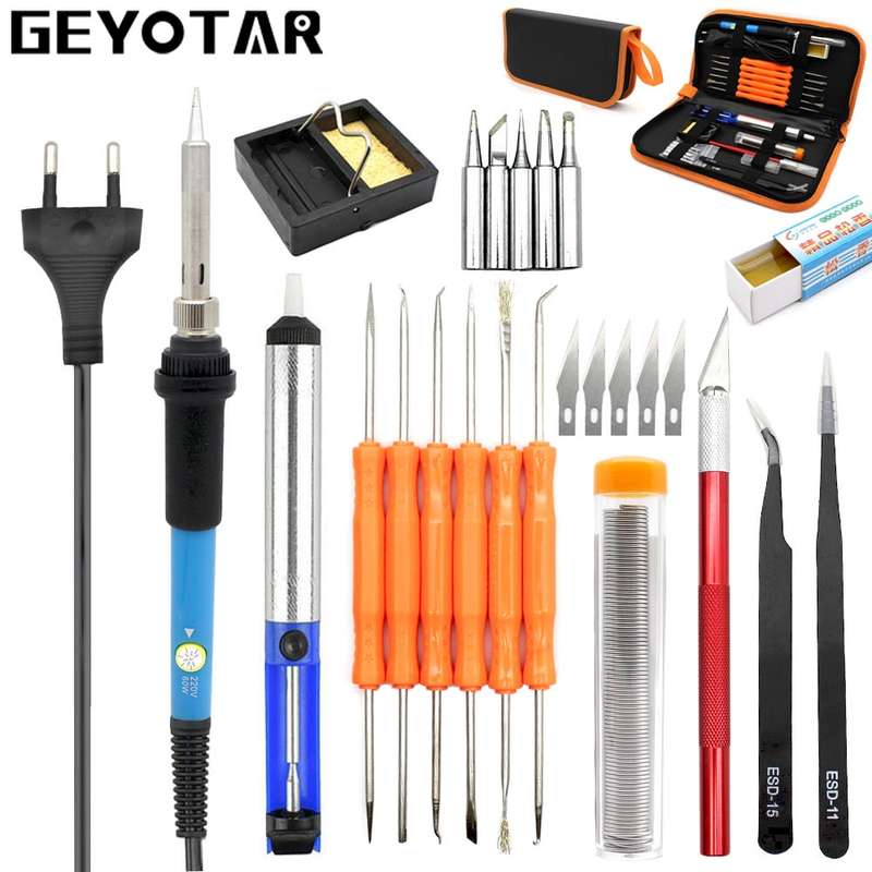 60W Adjustable Temperature Electric Soldering Iron Kit + 5 PCS Tips Portable Welding Repair Tool Twe
