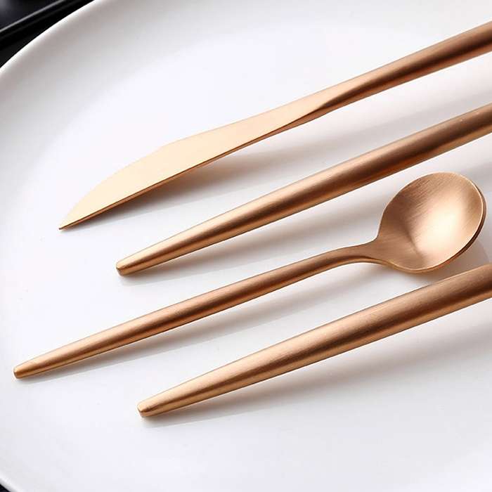 Stainless Steel Cutlery Knives Forks Spoons Western Kitchen Dinnerware Home Party Tableware Set(Rose