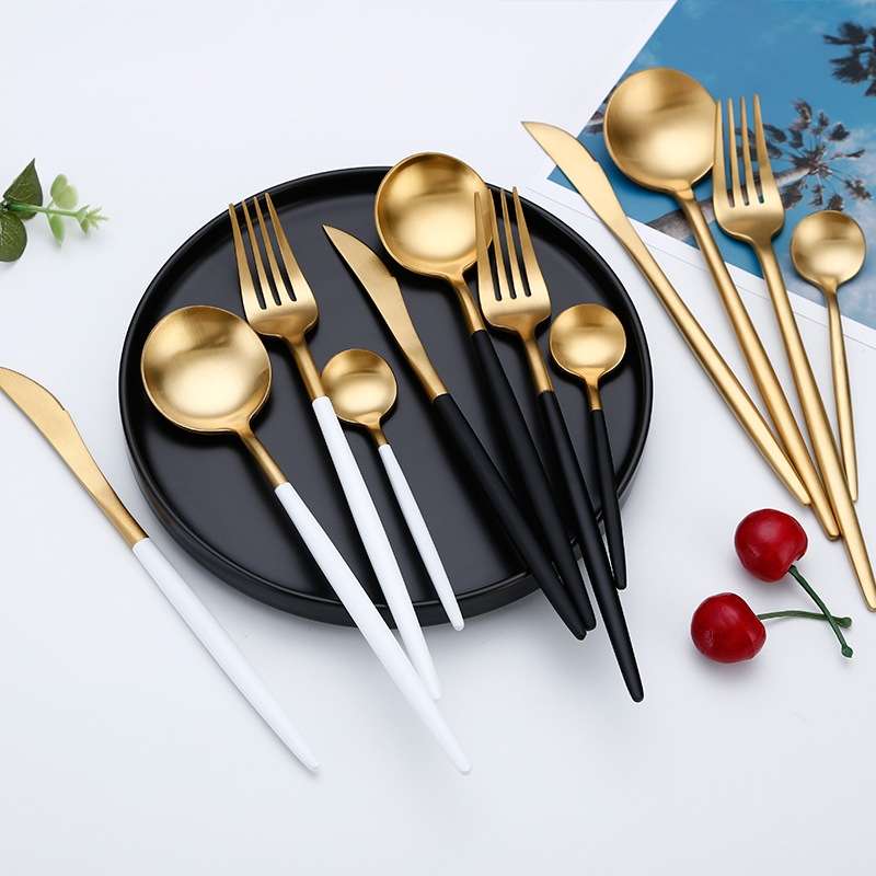 Stainless Steel Cutlery Knives Forks Spoons Western Kitchen Dinnerware Home Party Tableware Set(Rose