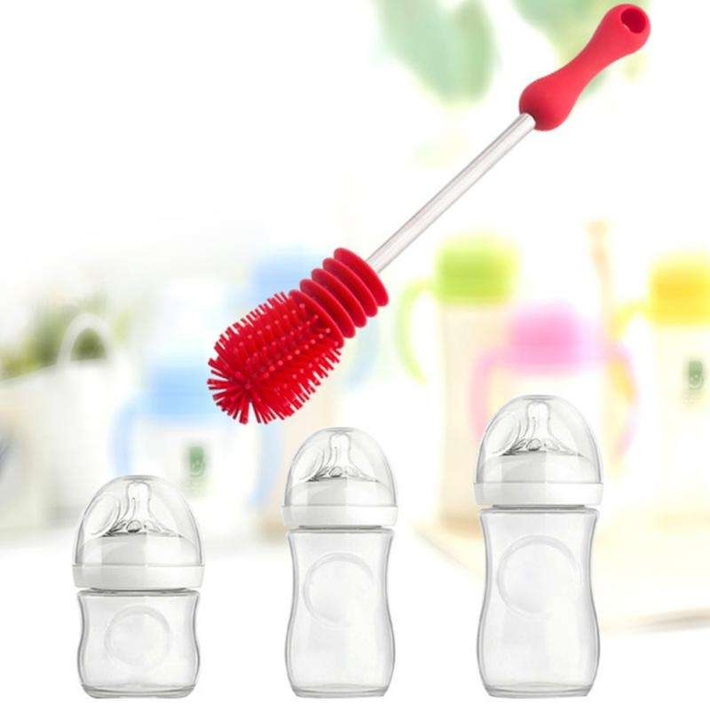 Washing Cleaning Rotary Handle Long Handle Scrubbing Feeding-bottle Brush(Green)