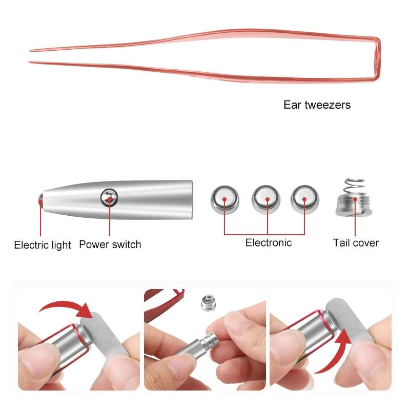3 PCS Visible Light Ear Spoon Tool Tweezers(Random Color Delivery)