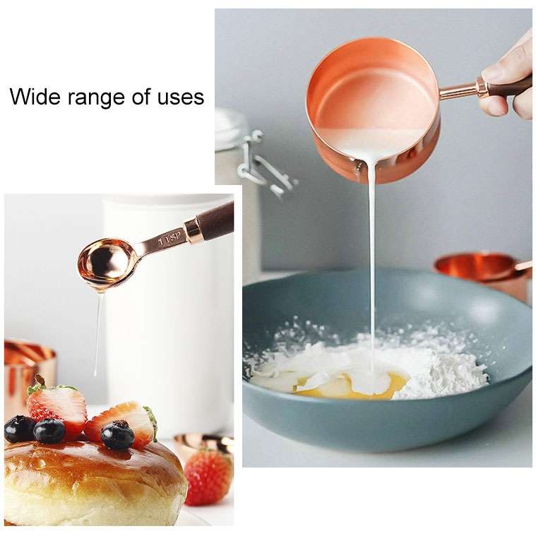 4 PCS / Set Measuring Spoon Walnut Handle Copper-Plated Kitchen Baking Tools Bartender Scale Measuri