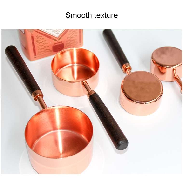 4 PCS / Set Measuring Cup Walnut Handle Copper-Plated Kitchen Baking Tools Bartender Scale Measuring