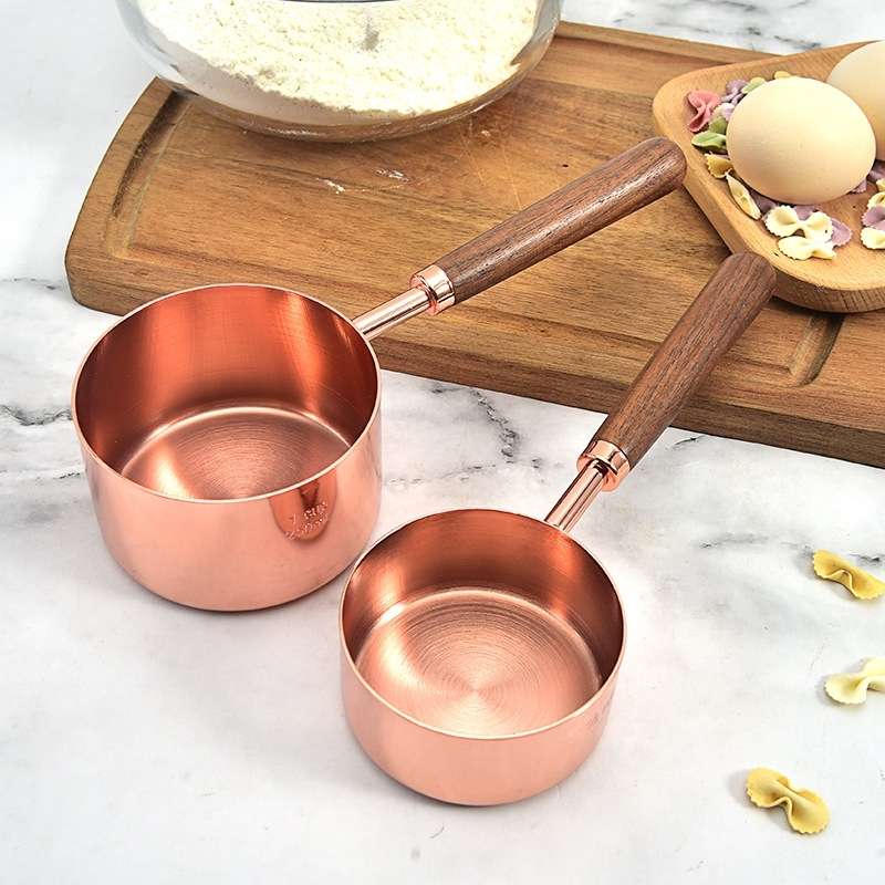 4 PCS / Set Measuring Spoon Walnut Handle Copper-Plated Kitchen Baking Tools Bartender Scale Measuri