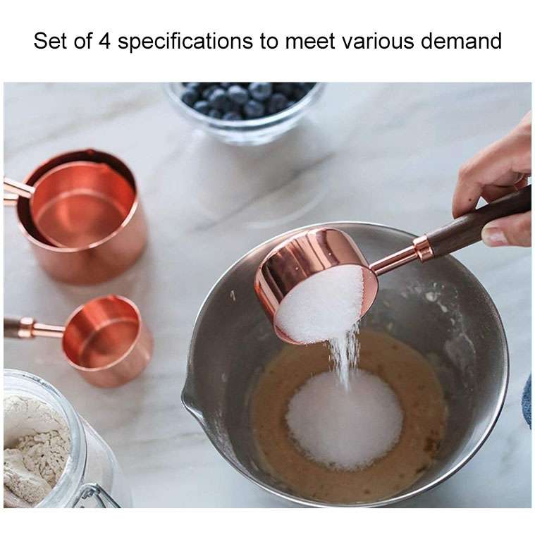 4 PCS / Set Measuring Cup Walnut Handle Copper-Plated Kitchen Baking Tools Bartender Scale Measuring