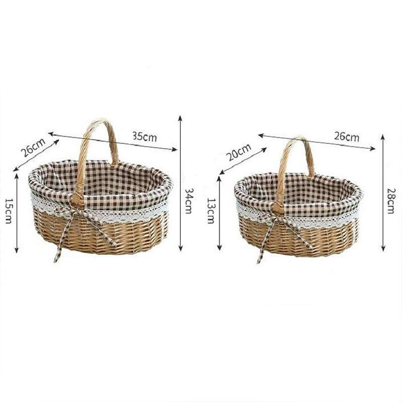 Hand-woven Picnic Basket Sackcloth Rattan Storage Basket, Specification:Large(Primary Color Alphabet