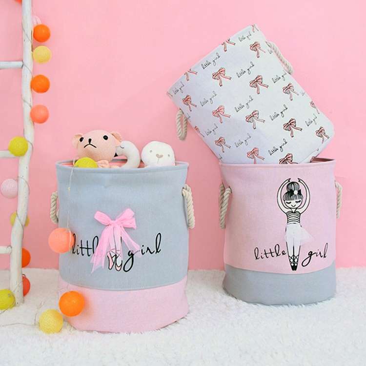 Oxford Foldable Laundry Basket Dirty Clothes Baskets Bag Organizer Toys Storage Bag(Grey Pink)