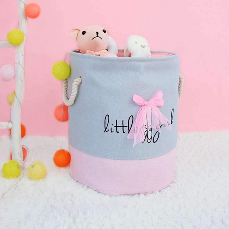 Oxford Foldable Laundry Basket Dirty Clothes Baskets Bag Organizer Toys Storage Bag(Grey Pink)