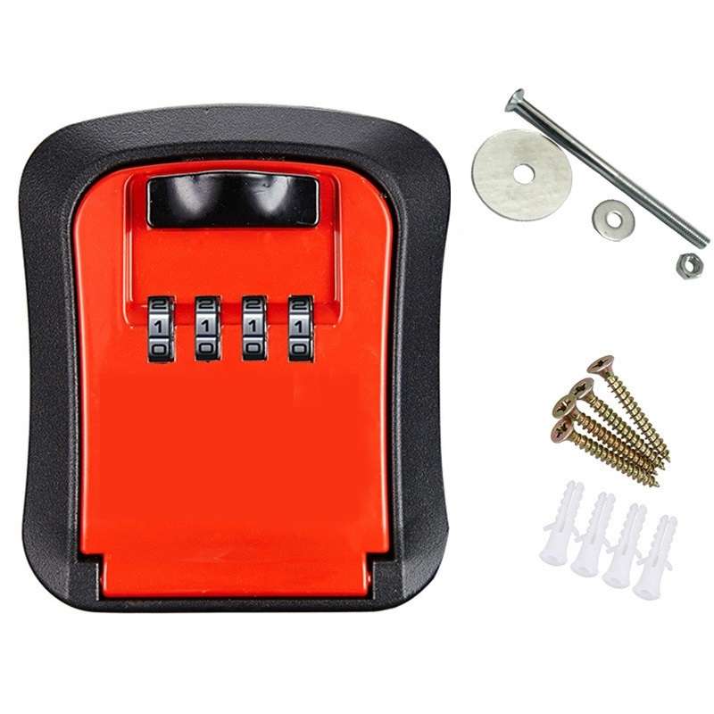 Wall-Mounted Key Code Box Construction Site Home Decoration Four-Digit Code Lock Key Box(Gray)