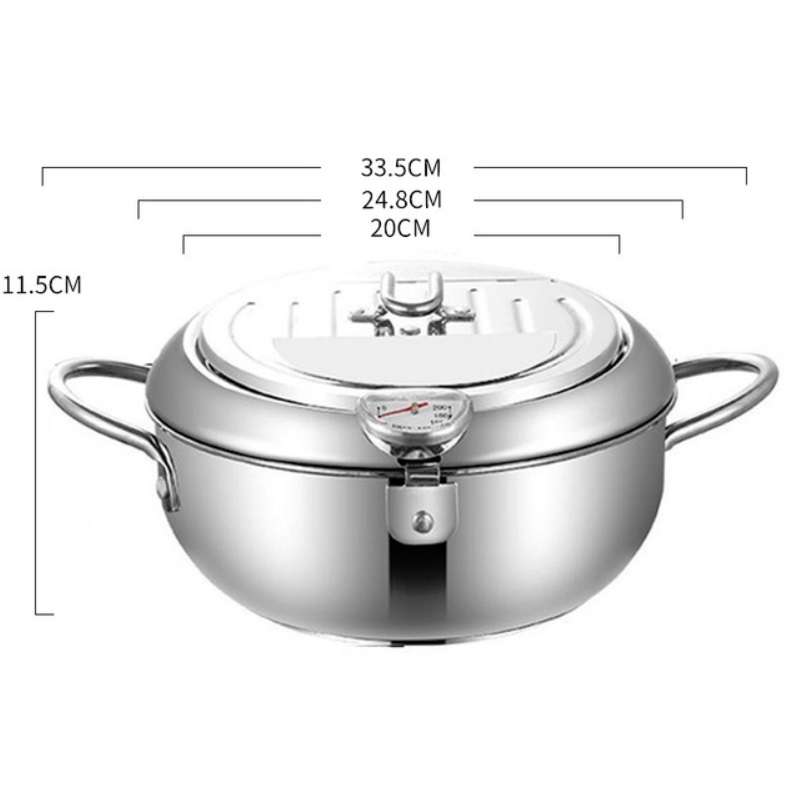 304 Stainless Steel Fryer Pot Household Temperature-controlled Multifunctional Thickening Pot, Size: