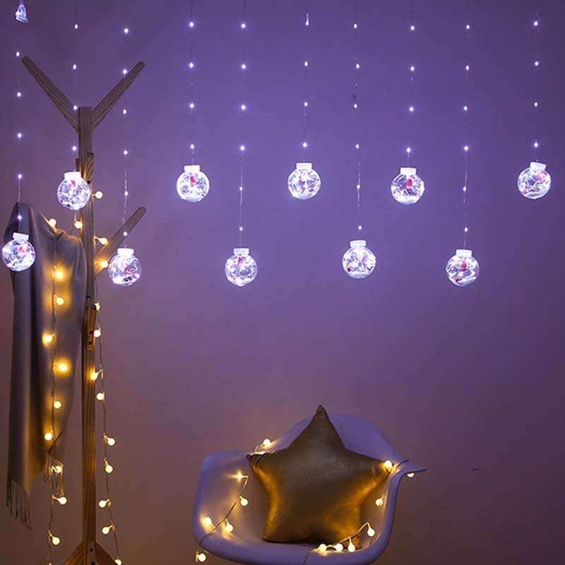 LED Copper Wire Curtain Light Wishing Ball Christmas Decoration String Lights, Random Style Delivery