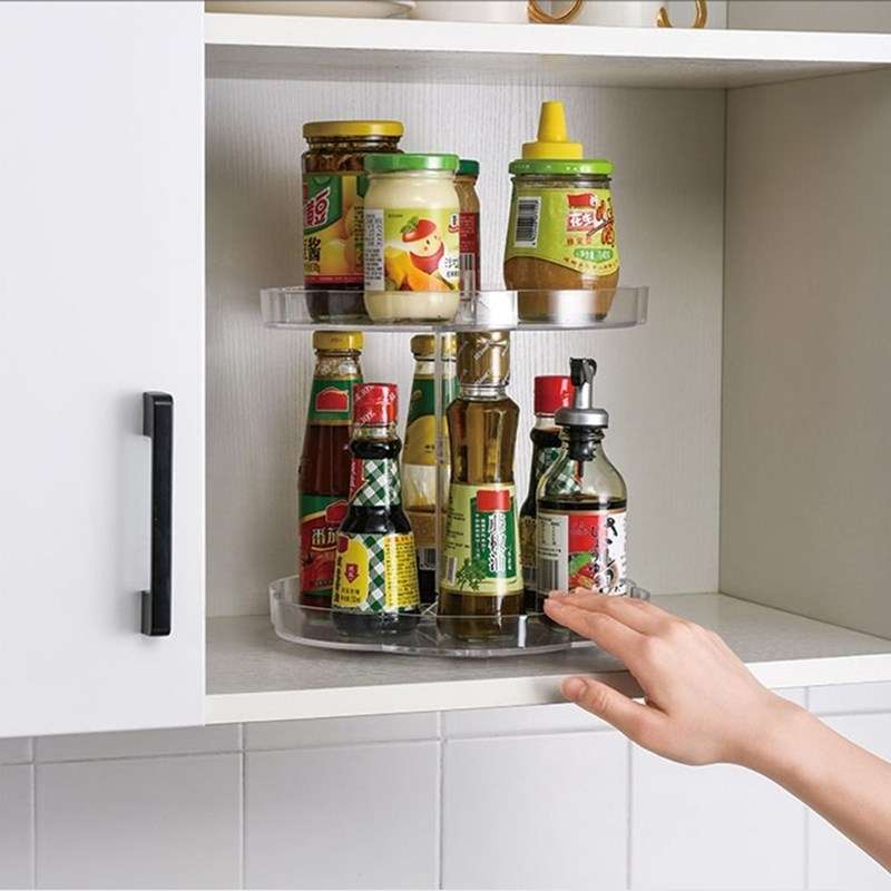 Kitchen Transparent Rotatable Condiment Storage Turntable Double-Layer Multi-Function Shelf