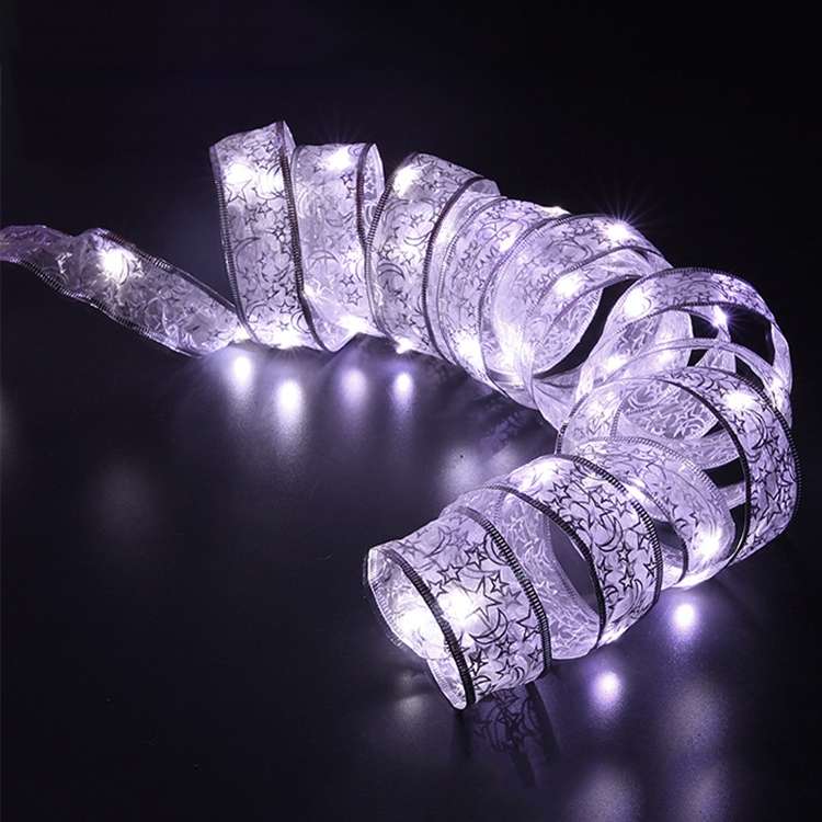 4m 40LEDs Gift Decoration Ribbon Light String LED Copper Wire Ribbon Christmas Tree Top Bowknot Ligh