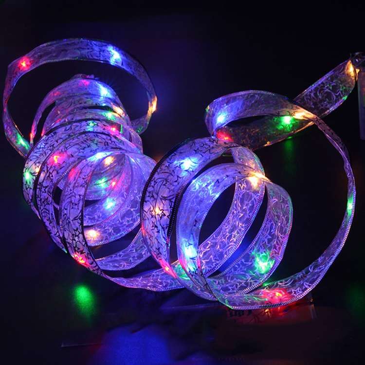 4m 40LEDs Gift Decoration Ribbon Light String LED Copper Wire Ribbon Christmas Tree Top Bowknot Ligh