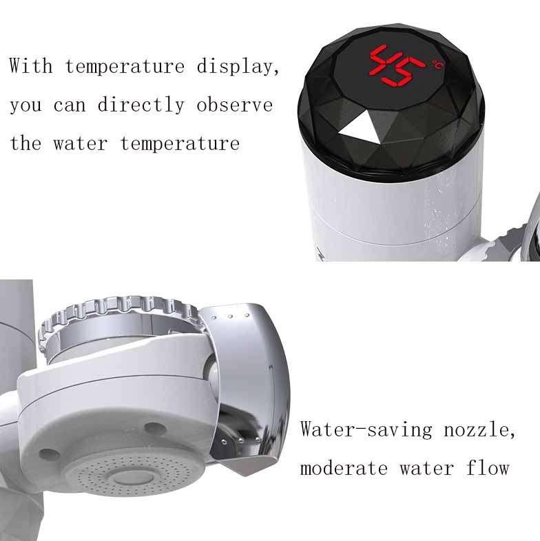Zoosen Electric Hot Water Faucet Connection Type Instant Hot Water Faucet EU Plug, Style:With shower