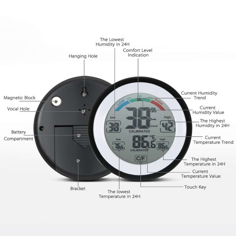 TS-S93 Multifunctional Digital Thermometer Hygrometer Temperature Humidity Meter, Value Trend Displa
