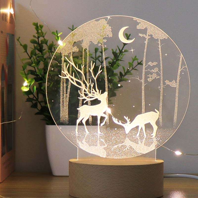 3D Atmosphere Decorative Light Acrylic Inner Carved LED Night Light Creative Girl Table Lamp(Double