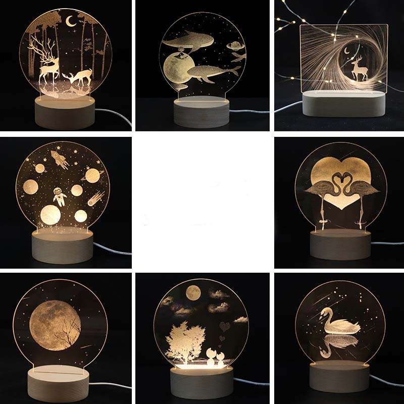 3D Atmosphere Decorative Light Acrylic Inner Carved LED Night Light Creative Girl Table Lamp(Double