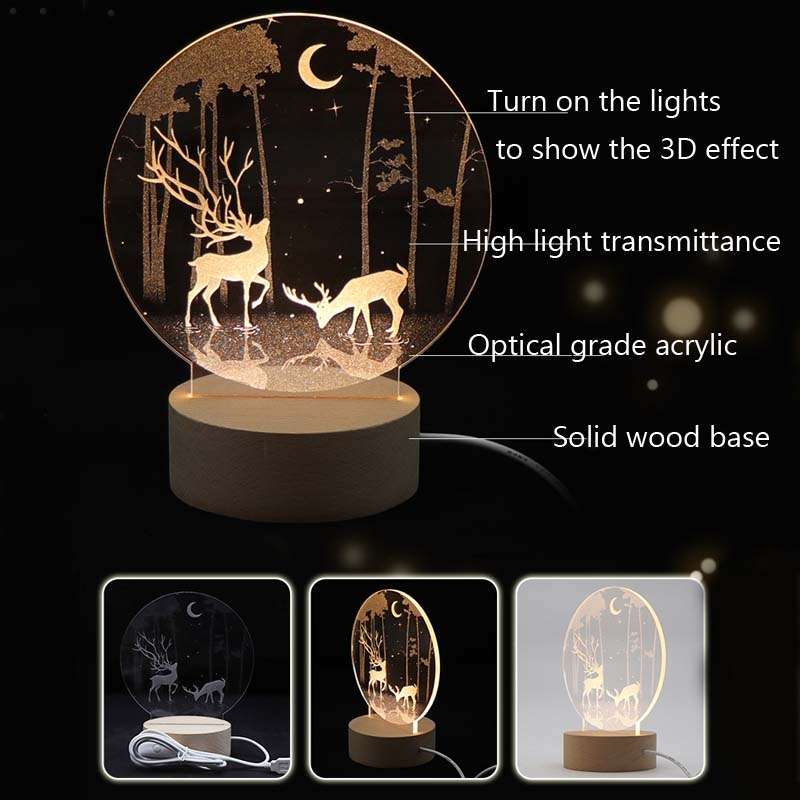3D Atmosphere Decorative Light Acrylic Inner Carved LED Night Light Creative Girl Table Lamp(Double