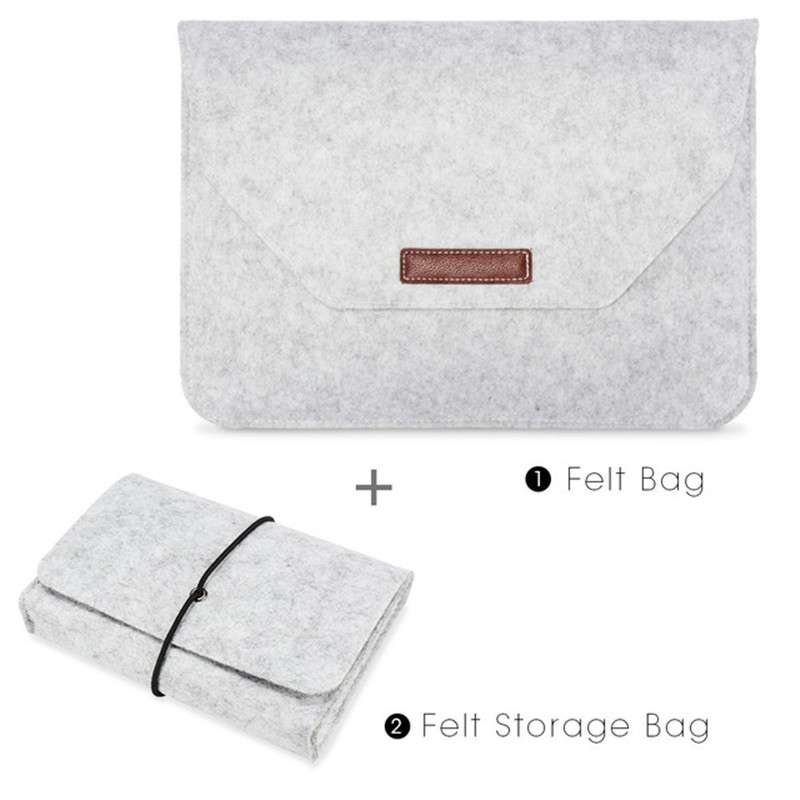 Portable Air Permeable Felt Sleeve Bag for MacBook Laptop, with Power Storage Bag, Size:15 inch(Grey